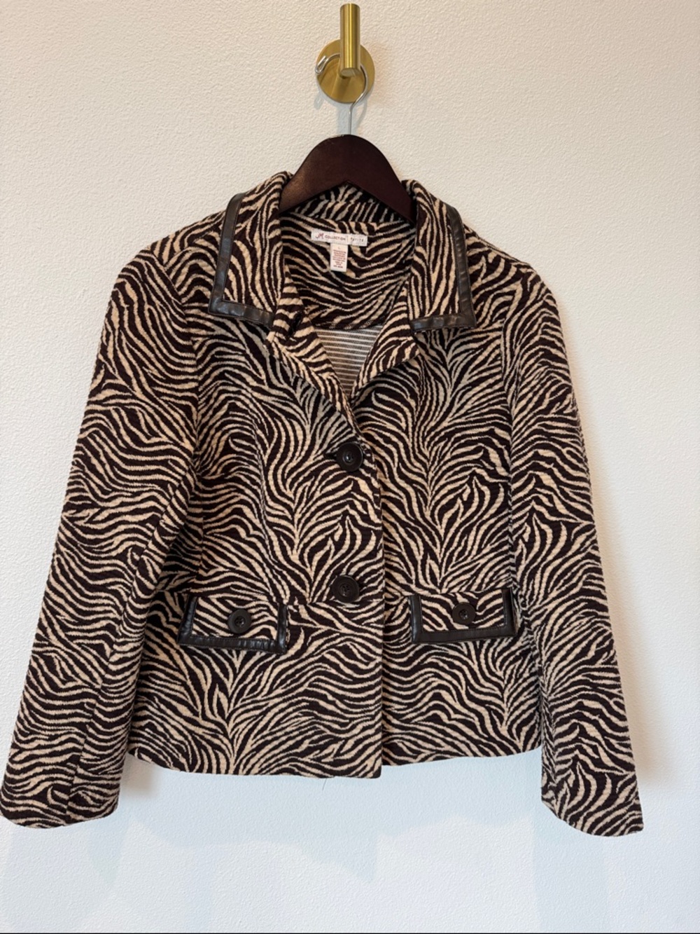 JM Collection Brown & Cream Zebra-Print Button Blazer